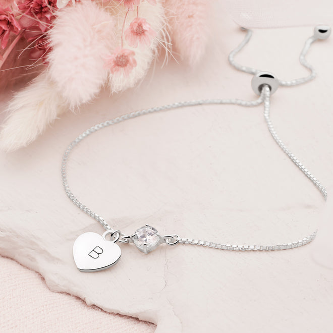 Personalised Sparkling Letter Bracelet (Heart)