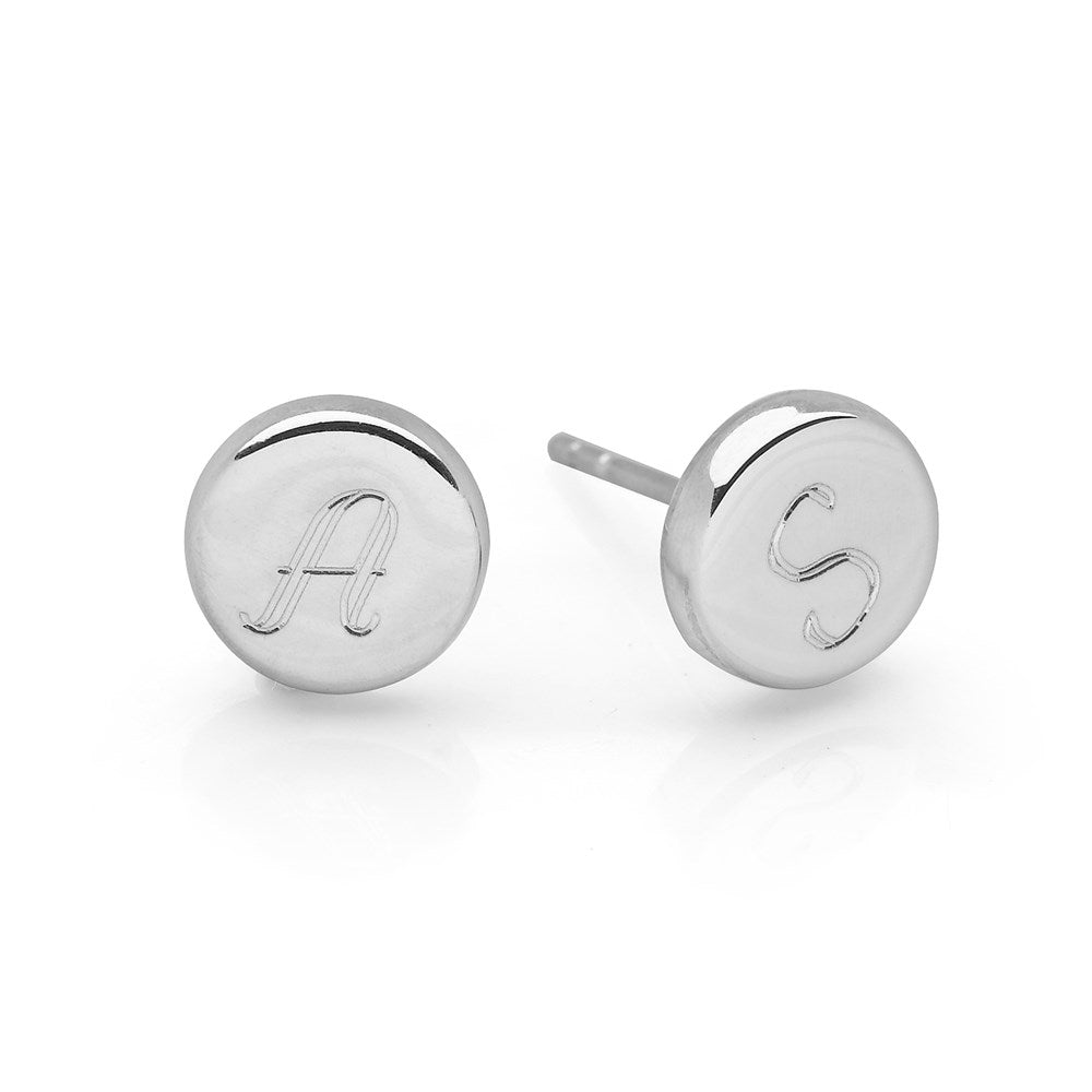 Personalised Silver Disc Studs Silver Earrings E4278 Silver by Mail