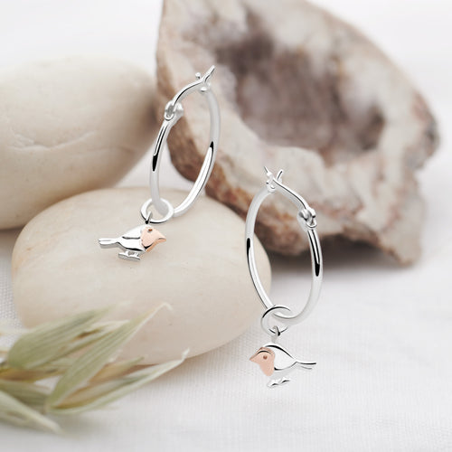 Winter Robin Charm Hoops