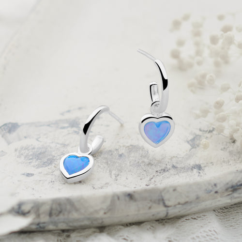 Opal Heart Charm Hoops