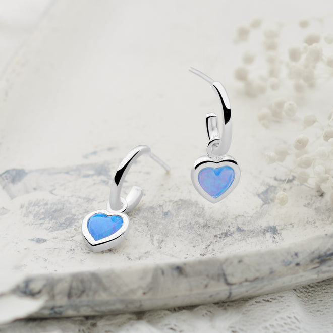 Opal Heart Charm Hoops