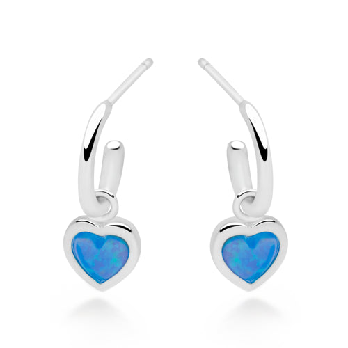 Opal Heart Charm Hoops