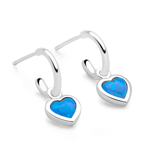 Opal Heart Charm Hoops