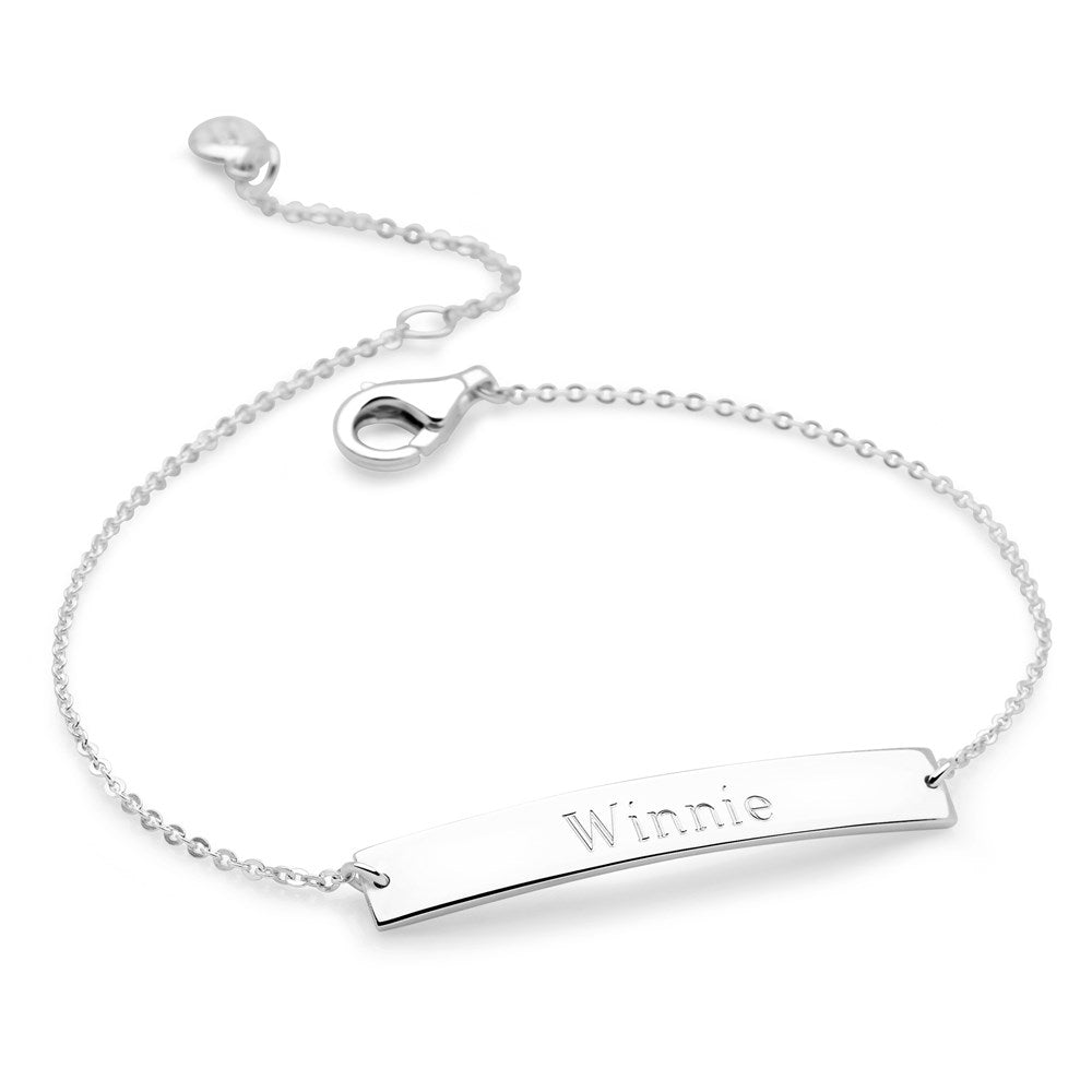 LONAGO Personalized Name Bar Charm For Bracelet - Custom Engraved Initials, 18k Gold Plated