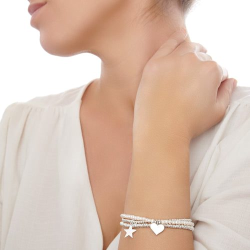 White Pearl Charm Stack Bracelets