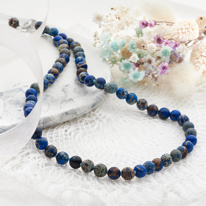 Beaded Blue Variscite Necklace (Long)