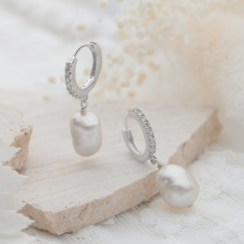 Sparkling Pearl Hoops