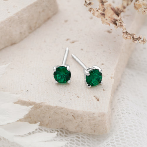 Emerald Green Solitaire Studs