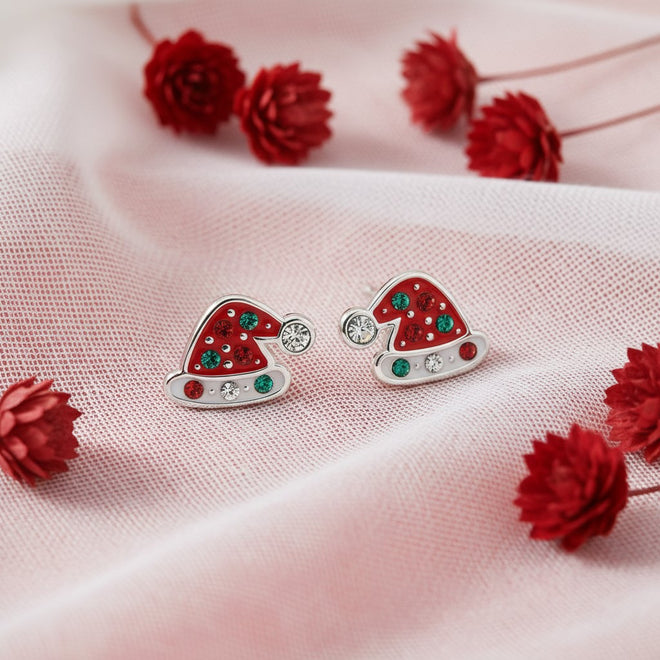Sparkling Santa Hat Studs