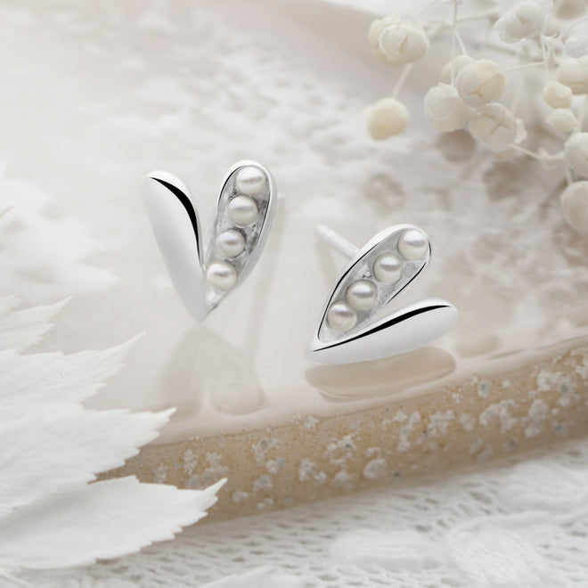 Pearls in a Pod Heart Studs