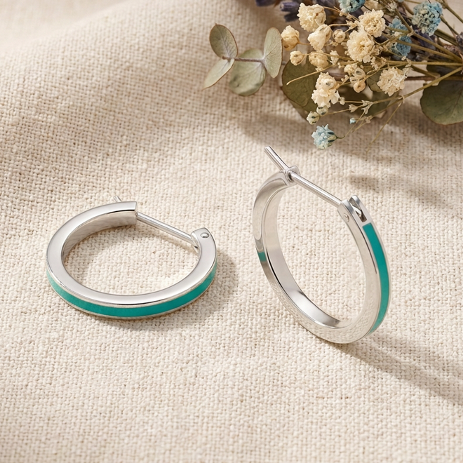 Turquoise Enamel Hoops