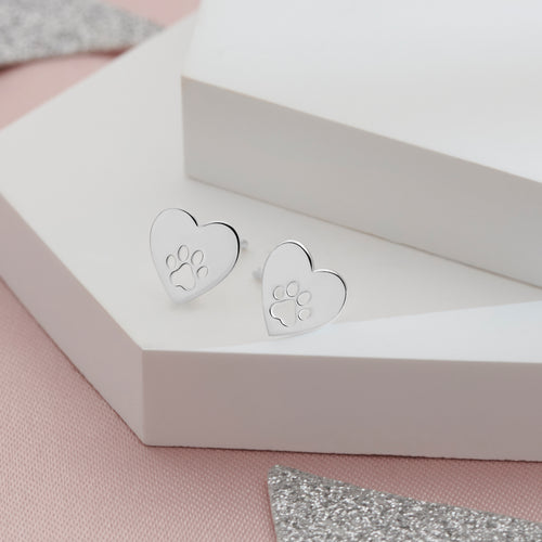 Paw Print Heart Studs