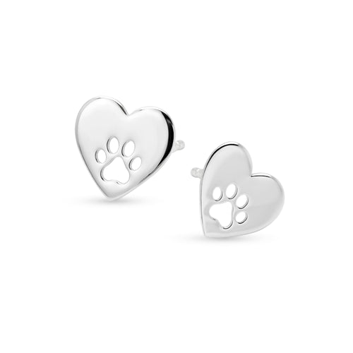 Paw Print Heart Studs