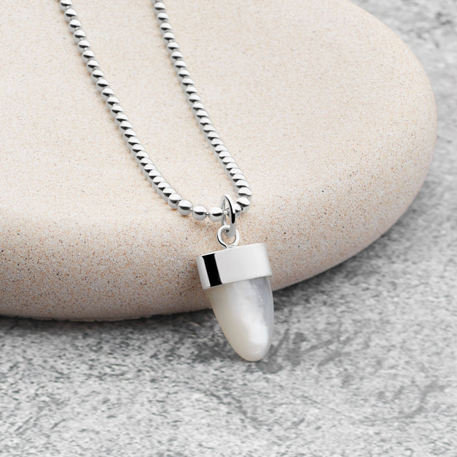 Shark Tooth Pendant (Mother of Pearl)  65cm Ball Chain