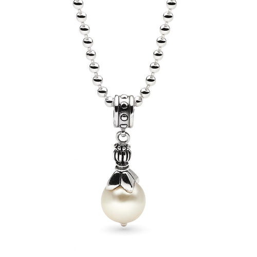 Pendulum Pearl Pendant (White)  65cm Ball Chain