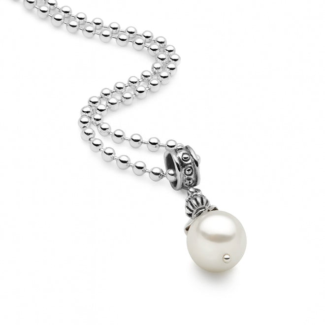 Pendulum Pearl Pendant (White)  65cm Ball Chain