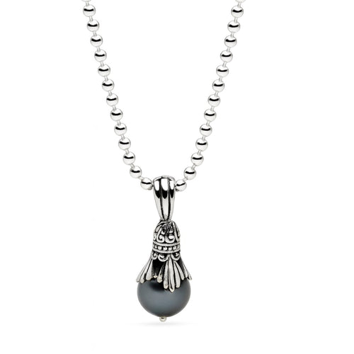 Pendulum Pearl Pendant (Black) 65cm Ball Chain