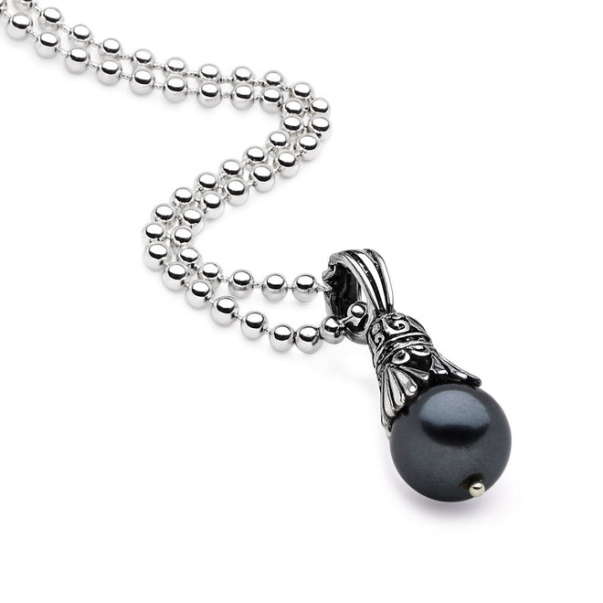 Pendulum Pearl Pendant (Black) 65cm Ball Chain