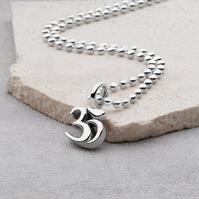 Silver Om Pendant 65cm Ball Chain