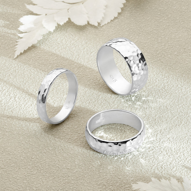 Hammered D-Shaped Silver Band Ring