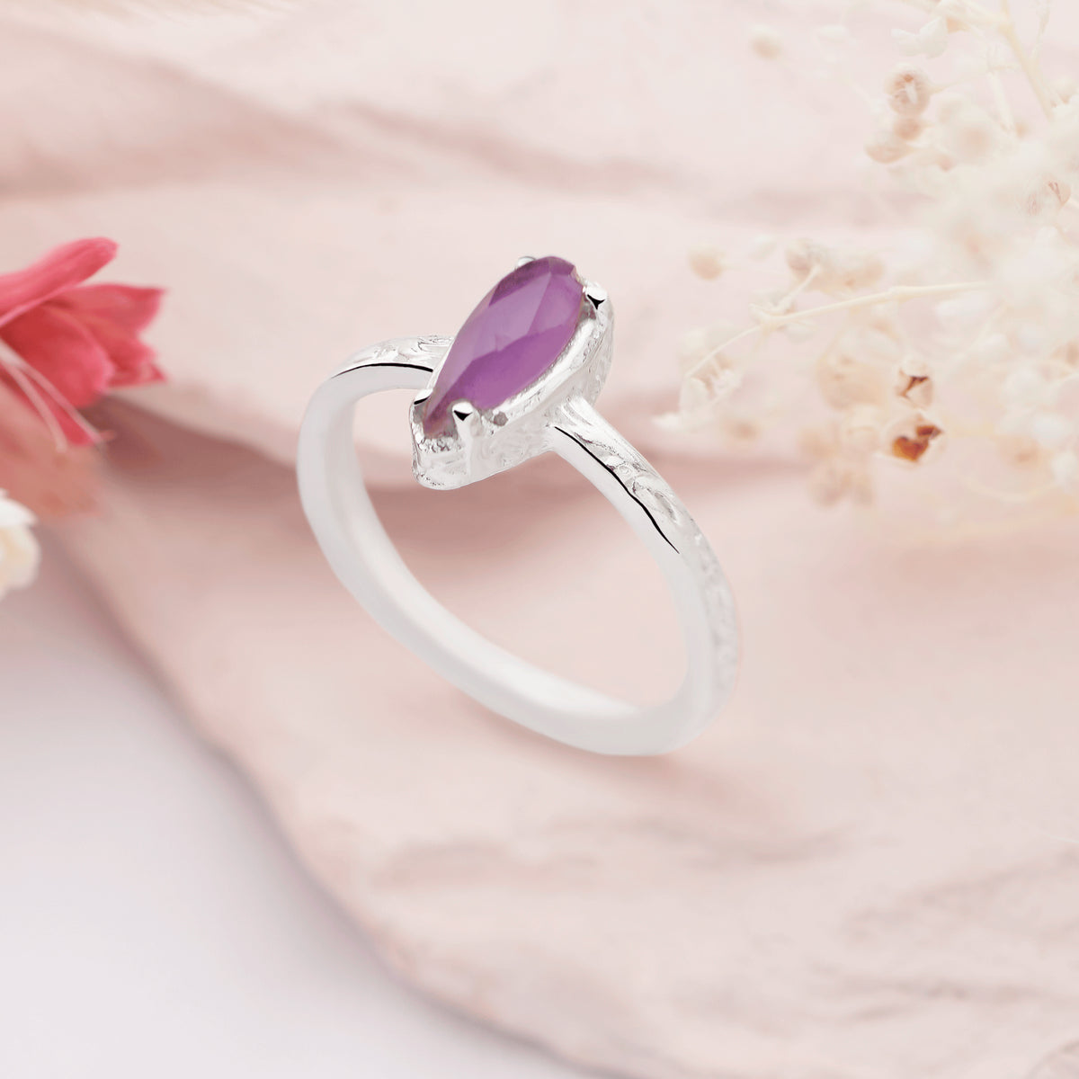Drop Stone Rings Amethyst Drop Ring | Silver Rings | R2292 – Silver by Mail