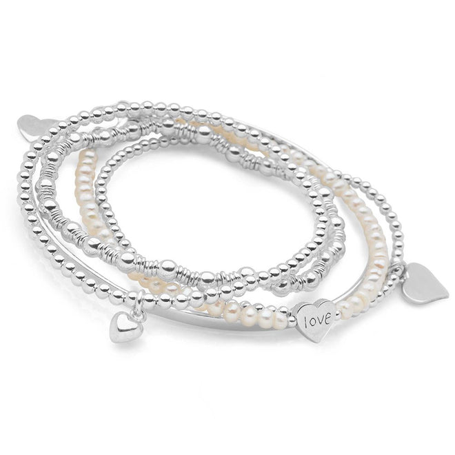 Love Hearts Bracelet Stack (White Pearl)